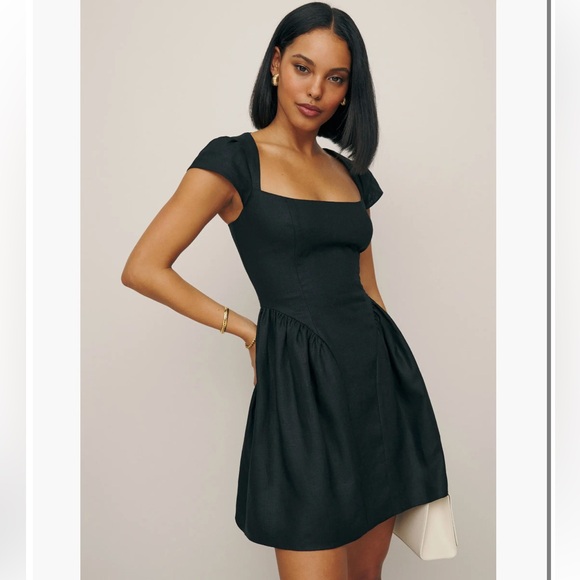 Reformation Dresses & Skirts - NEW! Reformation Oaklyn Cap Sleeve Linen Mini Dress Black Size 4
